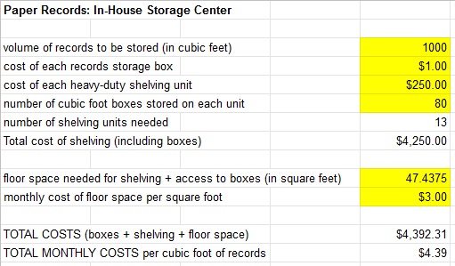 calculator for storage center costs